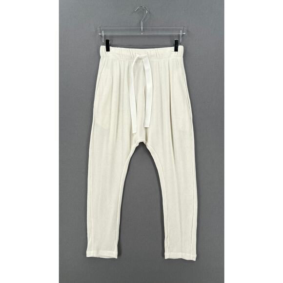 ENZA COSTA Drop Rise Waffle Thermal Pants Womens Small Cream Cotton Cashmere NEW